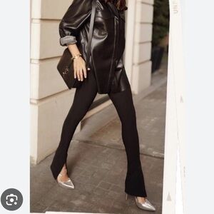 Zara Black Ribbed Highrise Mini Flare Leggings Size Small Leg Split
